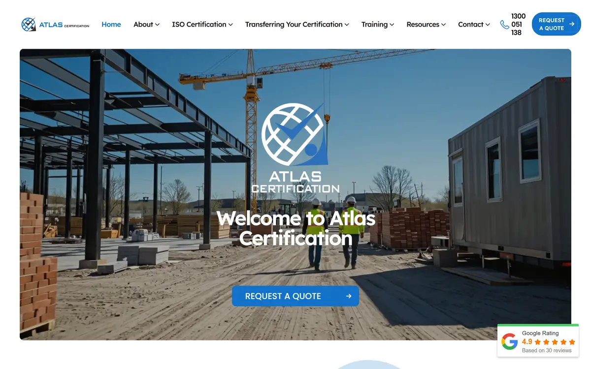 Atlas Certification website, built by Web Construct