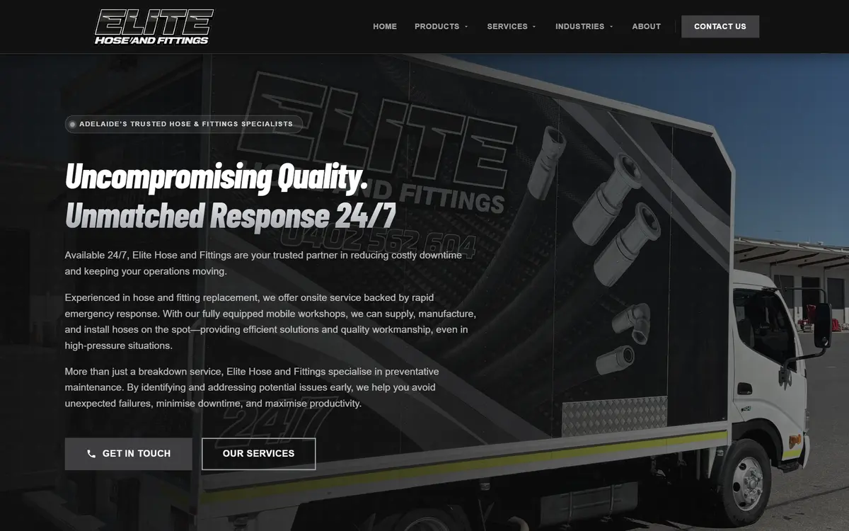 Elite Hose & Fittings website, built by Web Construct