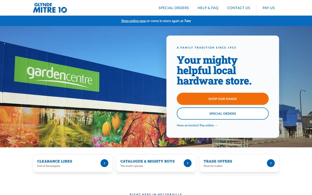 Glynde Mitre 10 website, built by Web Construct