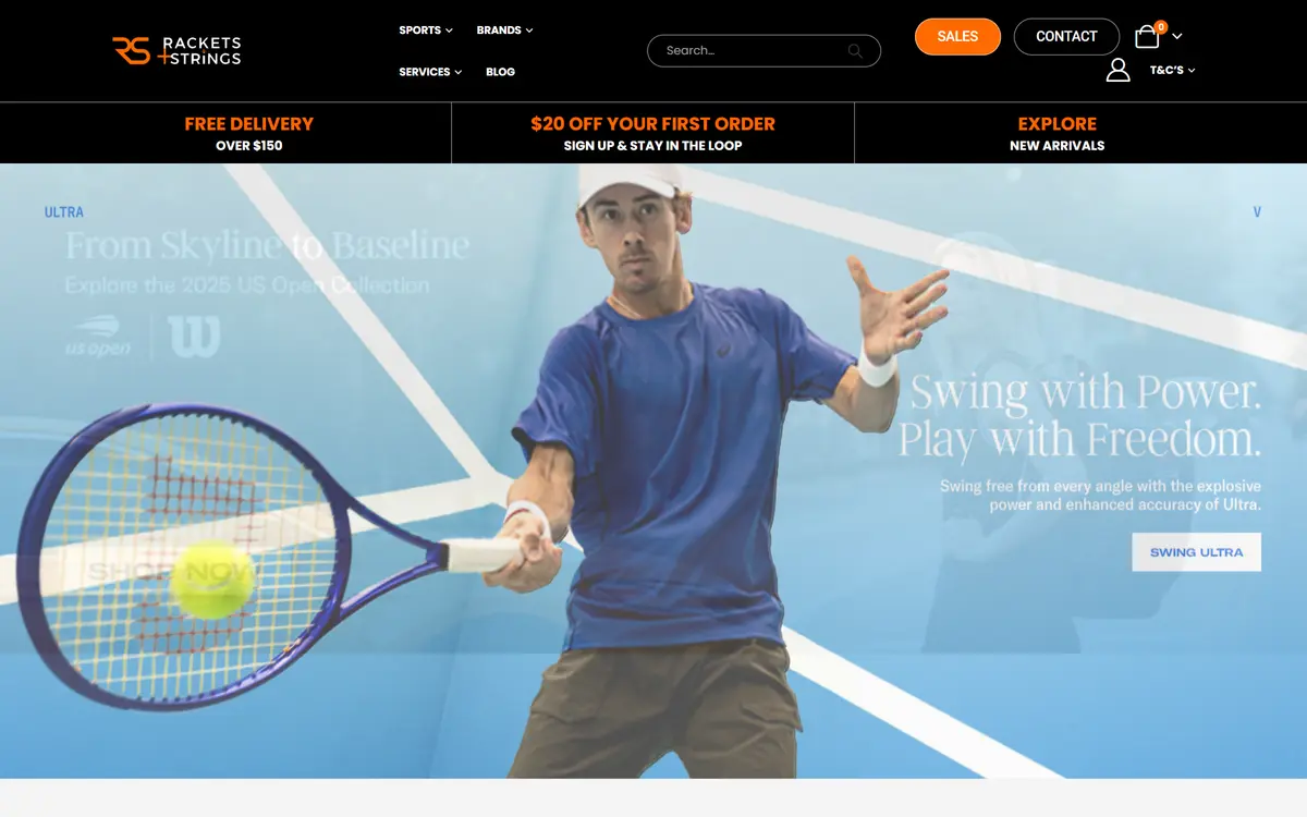 Rackets & Strings website, built by Web Construct