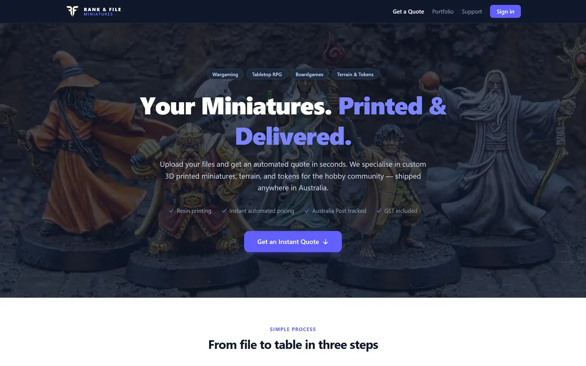 Rank & File Miniatures website, built by Web Construct