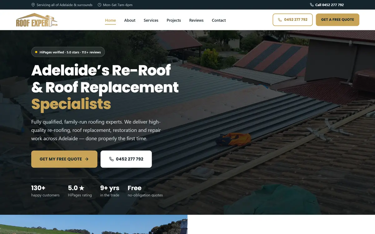 Roof Expert website, built by Web Construct